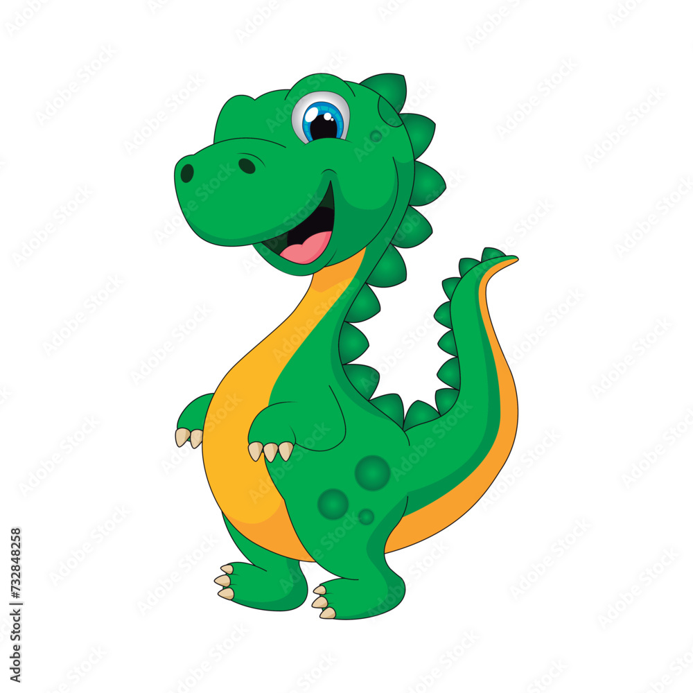 Naklejka premium vector image of baby dinosaur, green with yellow, childish, print style Vector for silkscreen, dtg, dtf, t-shirts, signs, banners, Subimation Jobs or for any application