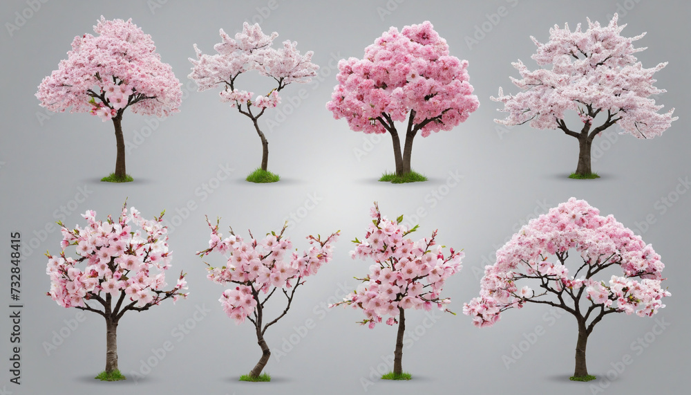 Fototapeta premium Sakura cherry blossom set with Japanese floral beauty - AI generated on transparent background