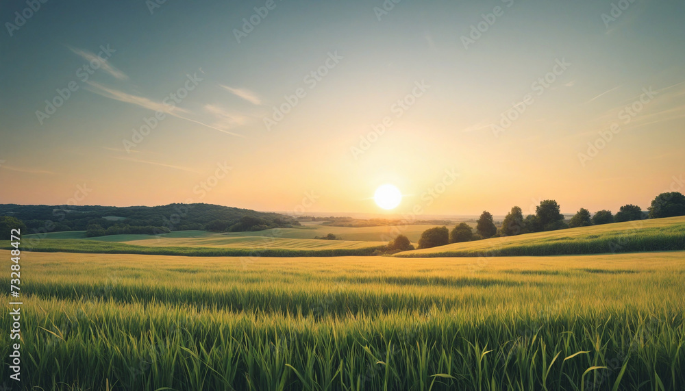 Subtle Gradient Landscape Wallpaper: Morning Glow over the Field