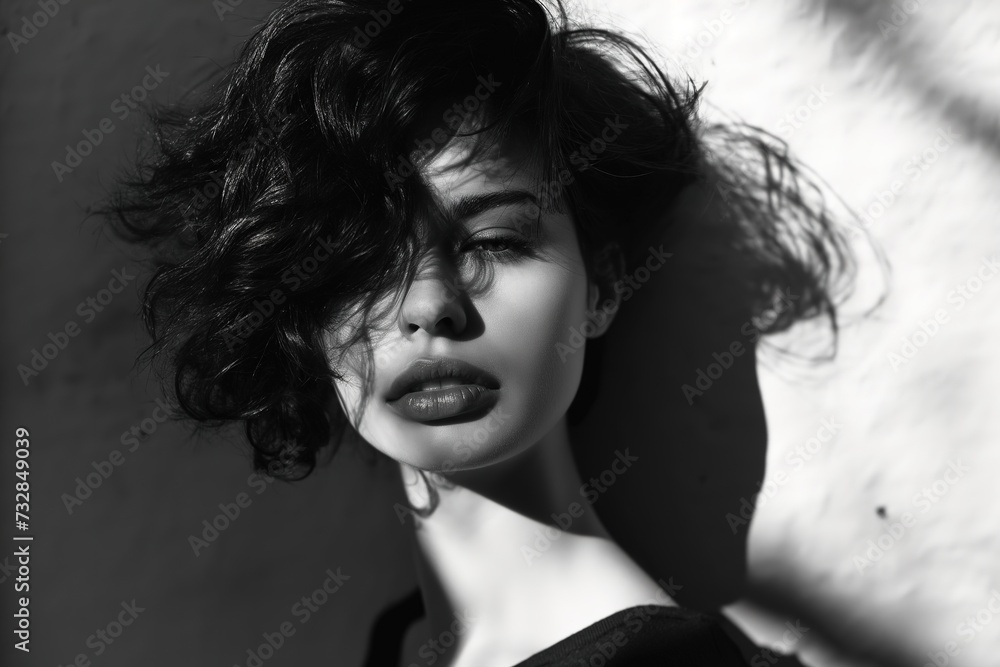 Artistic black and white portrait of a beautiful young woman posing excitedly. Artistic black and white portrait of a beautiful young woman posing excitedly.