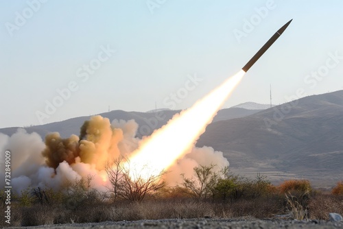 Missile to attack the enemy launched during the day between mountains.
