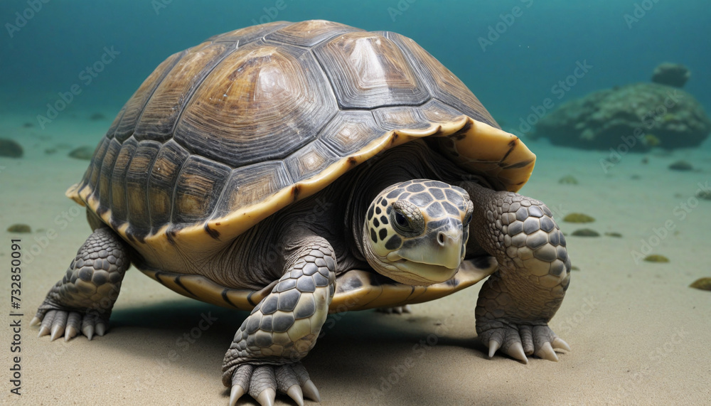 Obraz premium Vibrant Three-Dimensional Turtle Illustration in a Colorful Environment