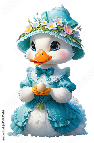 goose wearing hat and fancy dress isolated on transparent background