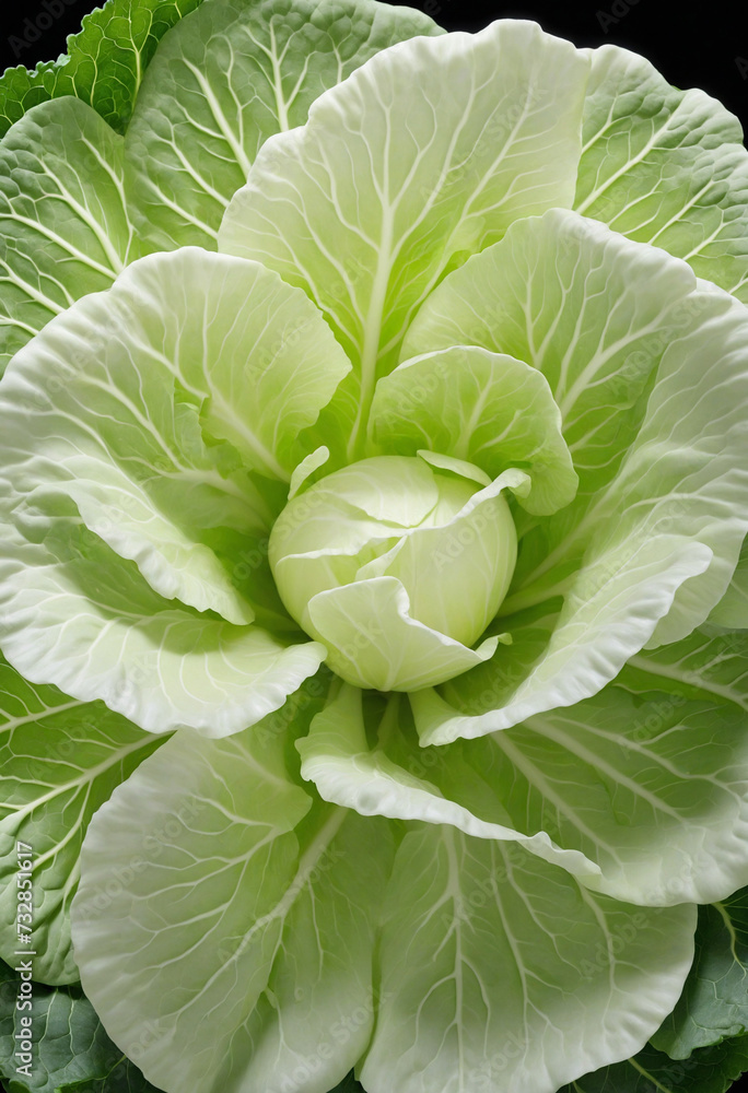 Lush white cabbage in a vibrant macro shot growing in the garden Lush white cabbage in a vibrant macro shot growing in the garden