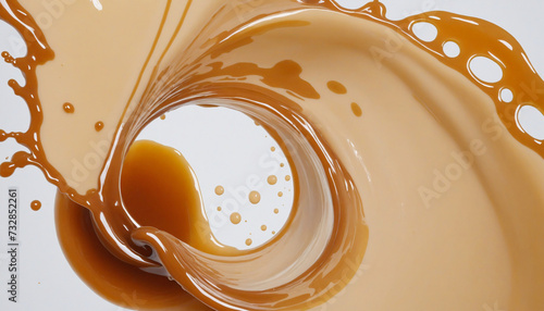 Indulgent caramel sauce splash with creamy texture isolated on clean white background