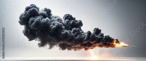 "Abstract black smoke explosion overshadowing a pristine white sky generated by AI technology"
