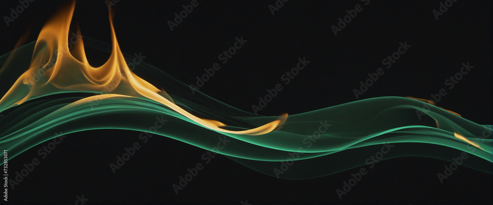 Dynamic black background with flowing blue and green smoke waves ...