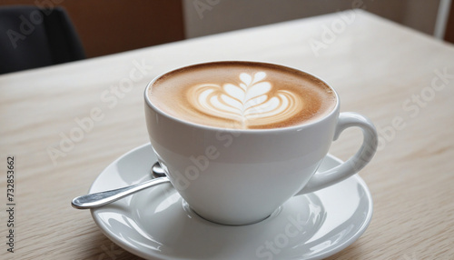 A cup of fragrant cappuccino on the table close-up