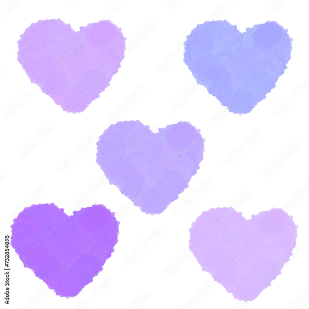 クレヨンで描いた紫のハートのイラストセット