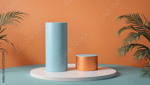 Wallpaper Mural Minimalistic product podium with palm leaves on orange backdrop Torontodigital.ca