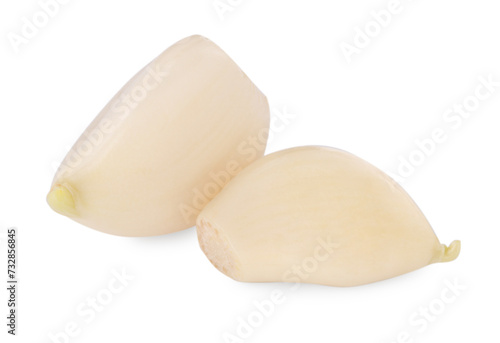 Peeled cloves of fresh garlic isolated on white