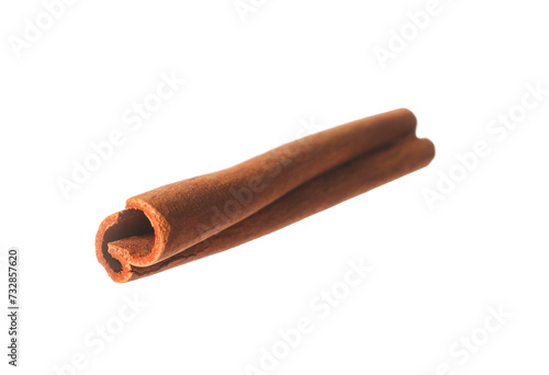 One aromatic cinnamon stick isolated on white