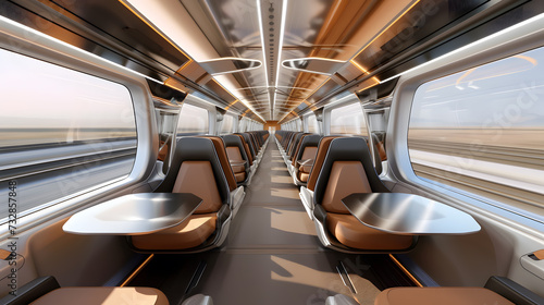 A photo of the interior of a high-speed train, showing the comfortable seats and spacious cabins.
