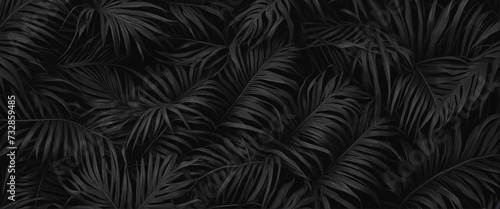 Abstract black tropical leaf textures for dark nature background with copy space, flat lay concept