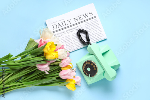 Retro telephone with bouque...