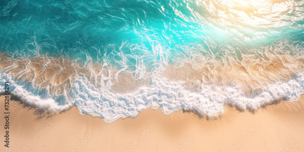 Fototapeta premium Top view waves on the sand beach summer holiday vacation concept