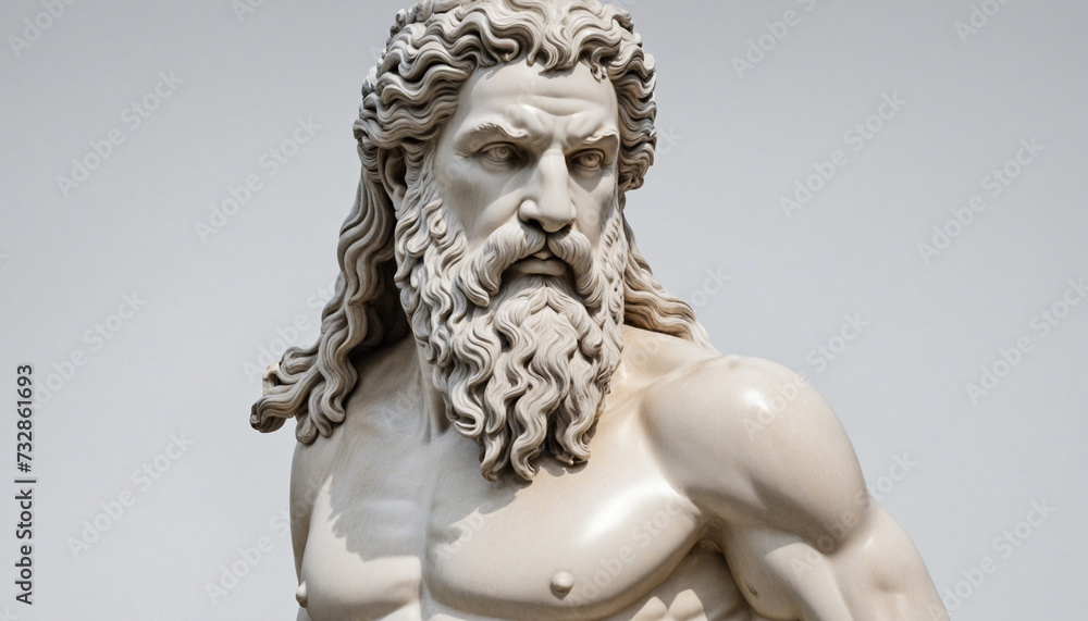 Silver Zeus Statue on White Background from Computer-generated Art