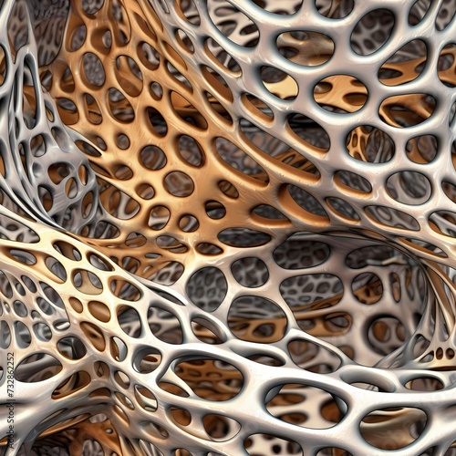 Intricate Abstract Metallic Mesh with Golden Highlights