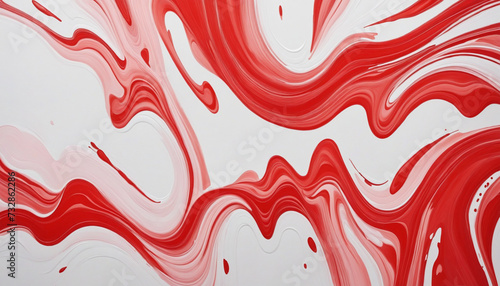 Bright Red Paint Brushstrokes on a White Background, Exhibiting a Smooth Texture and Glossy Finish for a Striking Visual Impact