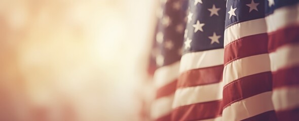 American flag flying on a vintage/retro style background
