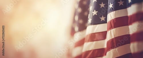 American flag flying on a vintage/retro style background photo
