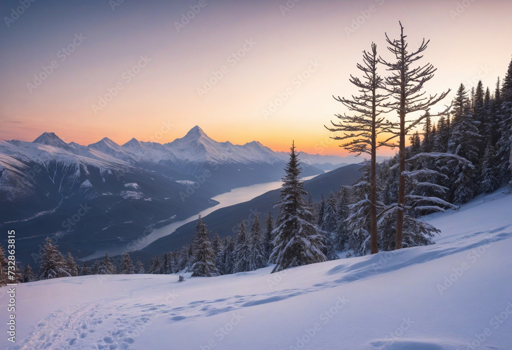 A Radiant Winter Scene on the Mountainside A Radiant Winter Scene on the Mountainside