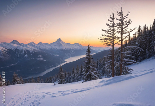 A Radiant Winter Scene on the Mountainside