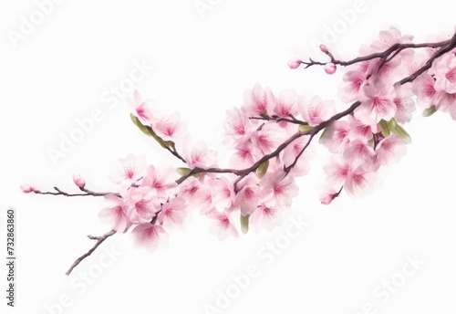 Cherry blossom branch with sakura flower on white background