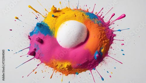 Colorful Holi powder explosion against clear backdrop