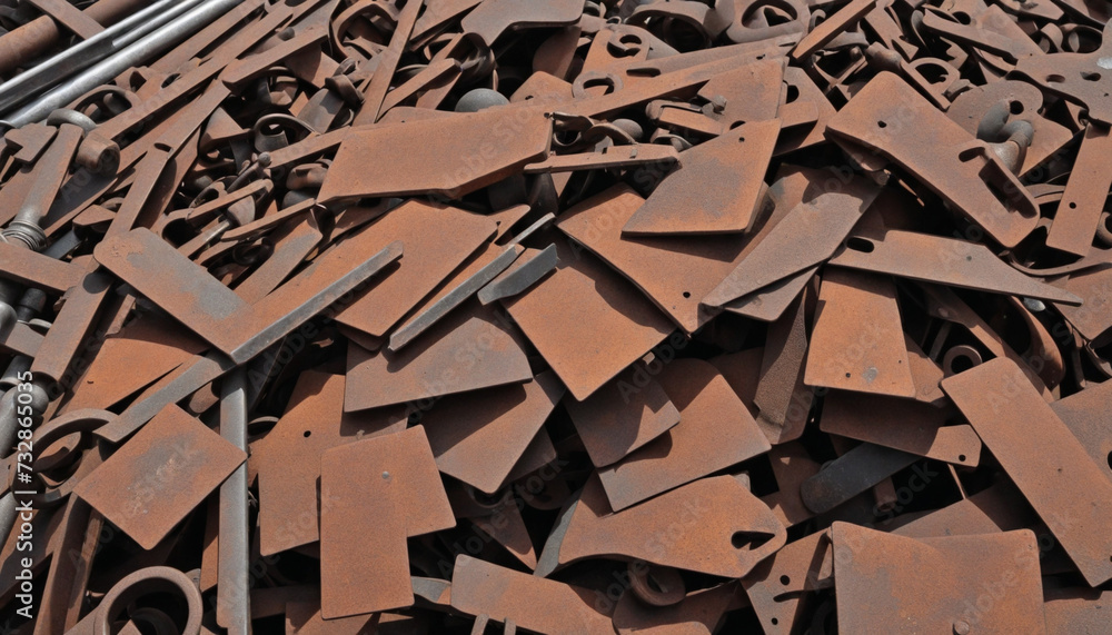 Rusty Scrap Steel Pieces on Junkyard Background Rusty Scrap Steel Pieces on Junkyard Background