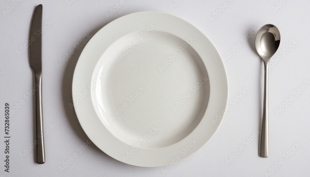 Top view of a blank white plate on the table Top view of a blank white plate on the table