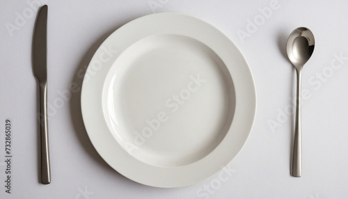 Top view of a blank white plate on the table photo