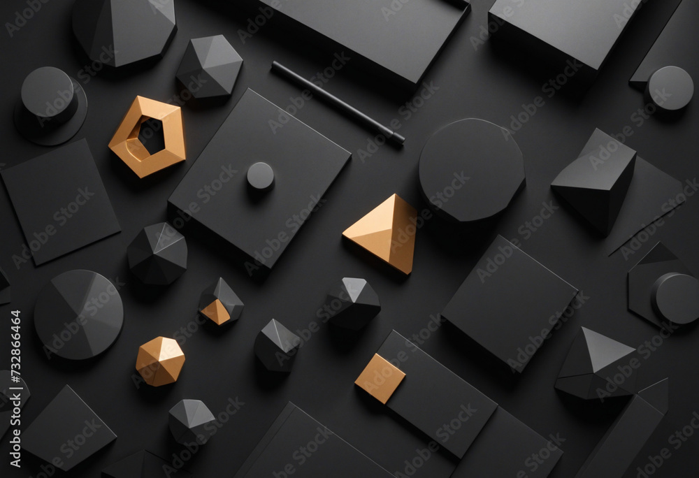 Geometric shapes in a contemporary dark abstract top view background Geometric shapes in a contemporary dark abstract top view background