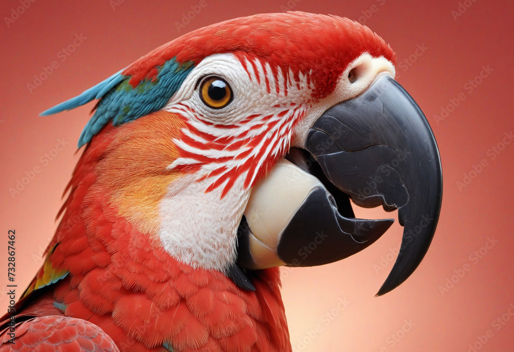 Obraz premium Macro Parrot Head on Pink Gradient