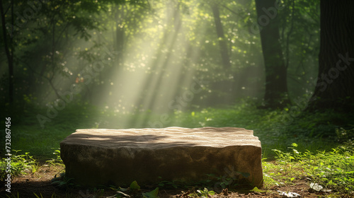 Stone Bench in Forest Clearing photo