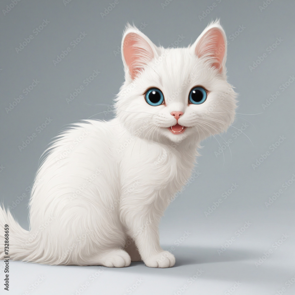 Charming White Cat Logo in Flat Design