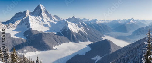 Serene landscape of snowy peaks and majestic mountains, cut out