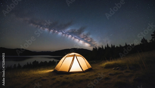Stargazing in a Milky Way-filled sky while camping in a tent