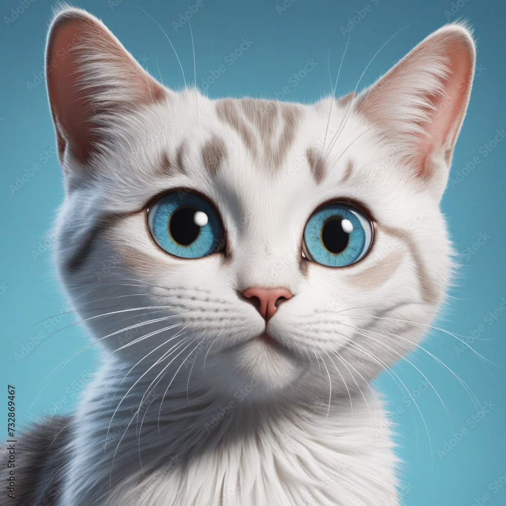 Playful Feline Painting on a Soft Blue Background Playful Feline Painting on a Soft Blue Background