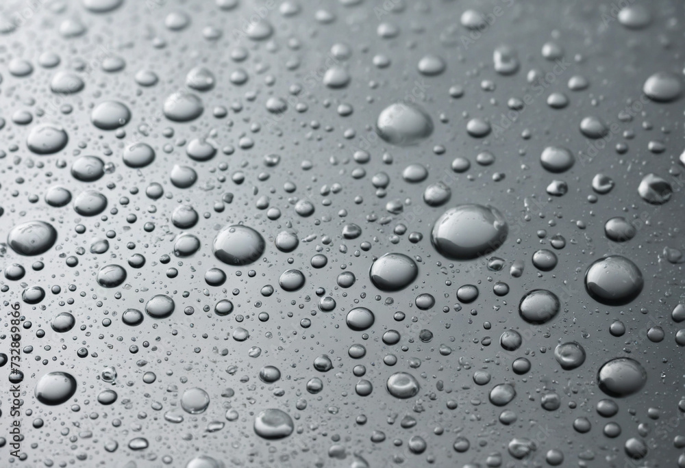 Damp water droplets on grey glass
