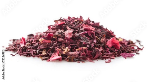Pile of Hibiscus tea isolated on white background. Side view