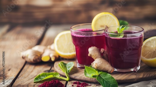 Roselle juice made from roselle calyx, ginger and lemon photo
