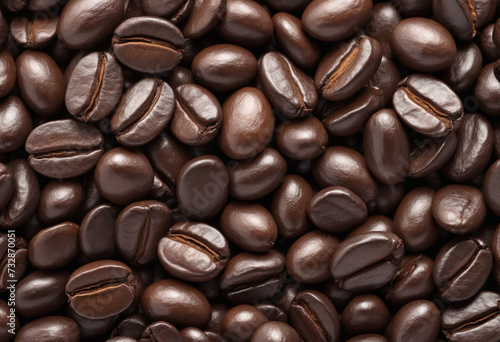 Pair of glistening freshly roasted coffee beans on white background