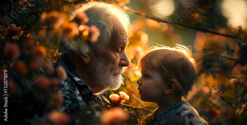 Showcase the bond between generations with a heartwarming image of a grandparent interacting with a child High-resolution photograph clean sharp focus, focus stacking, digital photography