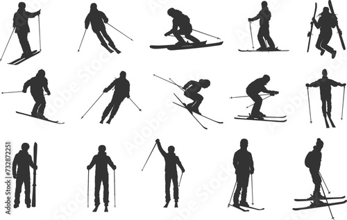 Skiing silhouette, Skier silhouette, Ski silhouette, Skier vector set, Skiing svg, Snowboarding silhouette, Winter sport silhouette.