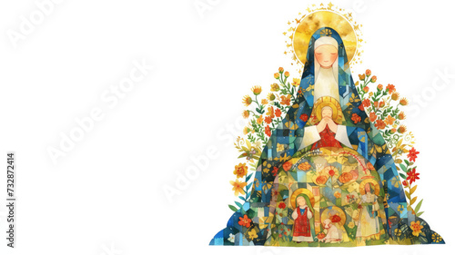 Watercolor painting of virgin mary isolated on white background photo