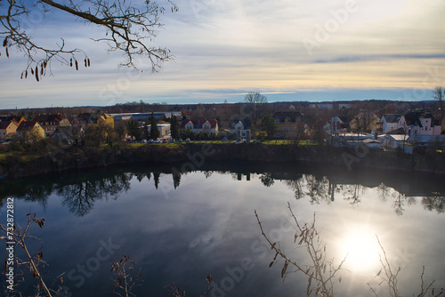 Blick über Steinbruch See an der Bergkirche in Beucha, Sachsen, Deutschland photo