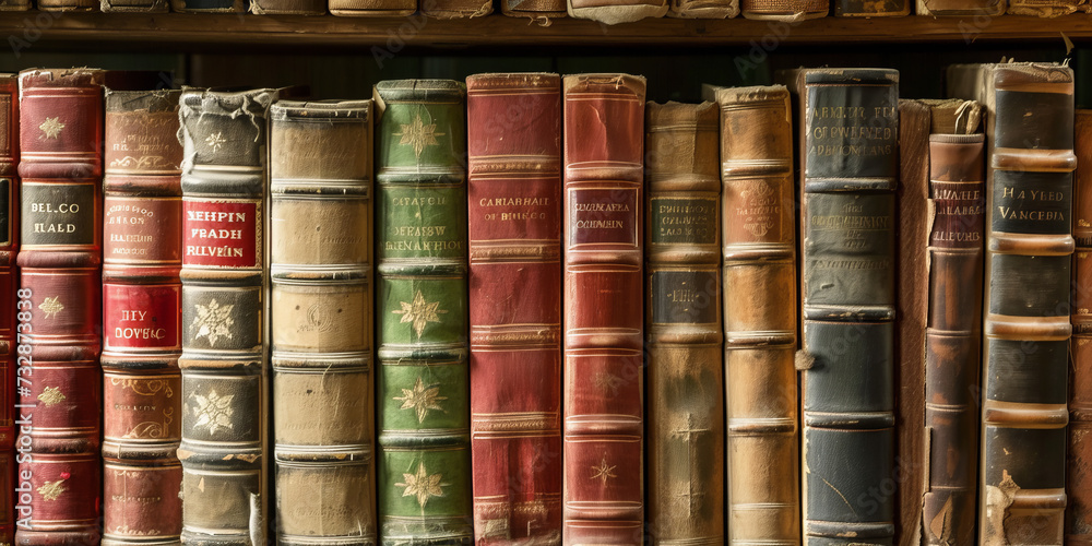 many books are lined up along a wall, generative AI many books are lined up along a wall, generative AI