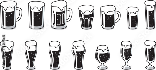 ビール、ビールジョッキのベクターイラストセット