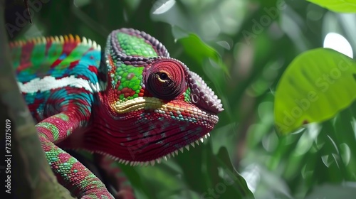 Seamless Camouflage: Colorful Chameleon in Its Natural Environment AI Generated. © Demo